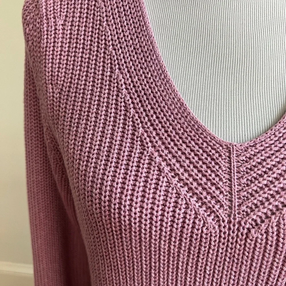 LLBean Cotton Chunky Oversized Knit Vneck Pink Cozy‎ Sweater